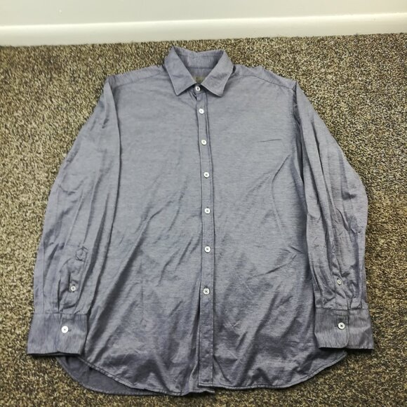 Canali 1934 Shirt Lightweight Long Sleeve Button Up Heather Blue Mens Large - Picture 2 of 9